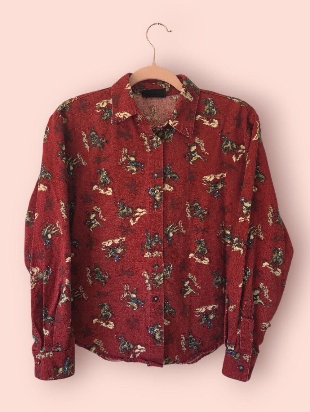 Vintage Roughrider Bucking Horse Western Shirt Red